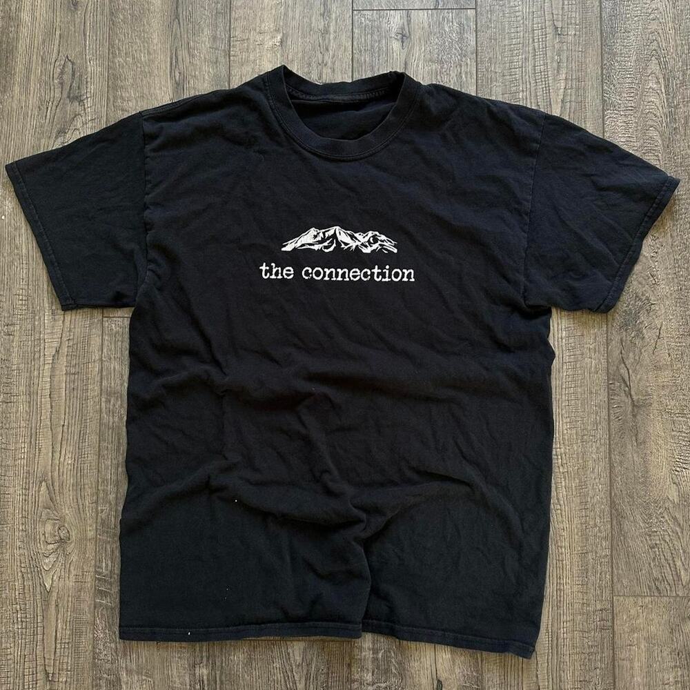 Vintage 00s Black Cotton Faded Basic Mountains Connections Nature Shirt